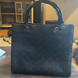 Vintage Gucci Diana Nylon Monogram Bamboo Tote